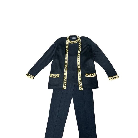 Dylani Knitwear Vintage 3pc Black & Gold Santana Knit Pant Set Size Small - Picture 3 of 7